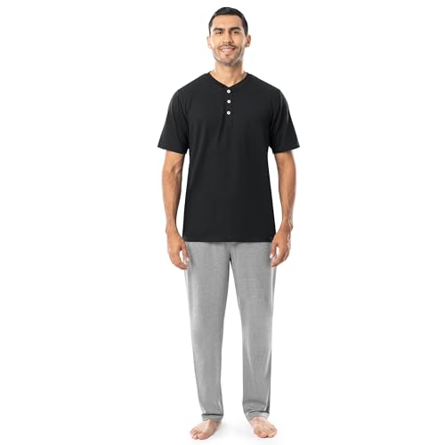 Fruit of the Loom Herren 2-teiliges Jersey-Strick Pyjama Set, Schwarz/Grau Heat, 4X-Large von Fruit of the Loom