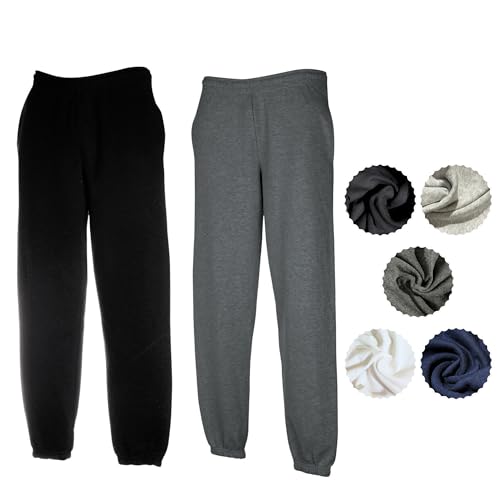 Fruit of the Loom Herren 2er Jogginghose Set Classic Elastic Leg Jog Pants M L XL XXL 3XL Verschiedene Farbsets & HLKauf-Block (1x Dark Heather, 1x Schwarz & 1x HLKauf-Block, M) von Fruit of the Loom