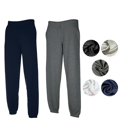 FRUIT OF THE LOOM Herren 2er Jogginghose Set Classic Elastic Leg Jog Pants M L XL XXL 3XL Verschiedene Farbsets & HLKauf-Block (1x Deep Navy, 1x Dark Heather & 1x HLKauf-Block, M) von FRUIT OF THE LOOM