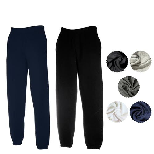 Fruit of the Loom Herren 2er Jogginghose Set Classic Elastic Leg Jog Pants M L XL XXL 3XL Verschiedene Farbsets & HLKauf-Block (1x Deep Navy, 1x Schwarz & 1x HLKauf-Block, L) von Fruit of the Loom
