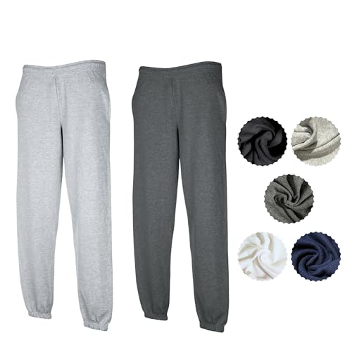 Fruit of the Loom Herren 2er Jogginghose Set Classic Elastic Leg Jog Pants M L XL XXL 3XL Verschiedene Farbsets & HLKauf-Block (1x Grau, 1x Dark Heather & 1x HLKauf-Block, M) von Fruit of the Loom