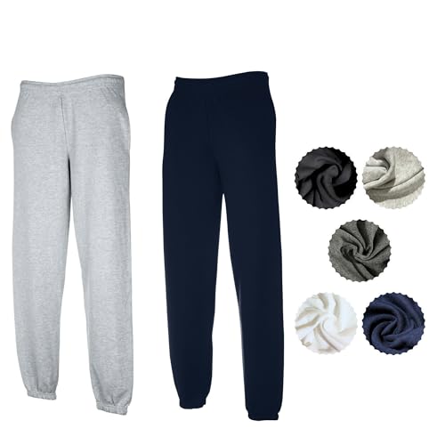 Fruit of the Loom Herren 2er Jogginghose Set Classic Elastic Leg Jog Pants M L XL XXL 3XL Verschiedene Farbsets & HLKauf-Block (1x Grau, 1x Deep Navy & 1x HLKauf-Block, M) von Fruit of the Loom