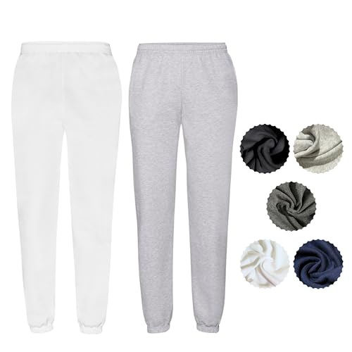 Fruit of the Loom Herren 2er Jogginghose Set Classic Elastic Leg Jog Pants M L XL XXL 3XL Verschiedene Farbsets & HLKauf-Block (1x Grau, 1x Weiss & 1x HLKauf-Block, XXL) von Fruit of the Loom