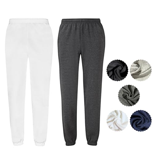 FRUIT OF THE LOOM Herren 2er Jogginghose Set Classic Elastic Leg Jog Pants M L XL XXL 3XL Verschiedene Farbsets & HLKauf-Block (1x Weiss, 1x Dark Heather & 1x HLKauf-Block, XXL) von FRUIT OF THE LOOM