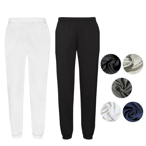 Fruit of the Loom Herren 2er Jogginghose Set Classic Elastic Leg Jog Pants M L XL XXL 3XL Verschiedene Farbsets & HLKauf-Block (1x Weiss, 1x Schwarz & 1x HLKauf-Block, M) von Fruit of the Loom