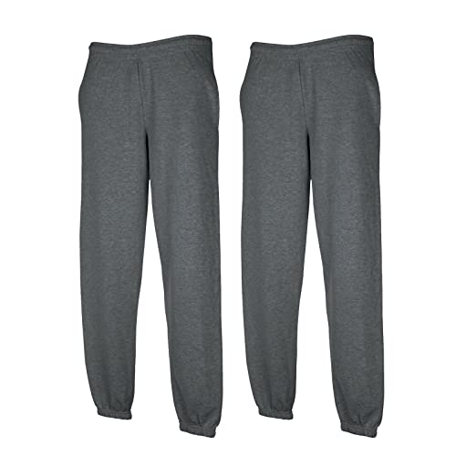 Fruit of the Loom Herren 2er Jogginghose Set Classic Elastic Leg Jog Pants M L XL XXL 3XL Verschiedene Farbsets & HLKauf-Block (2X Dark Heather & 1x HLKauf-Block, M) von Fruit of the Loom