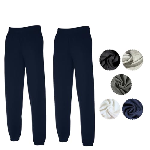 Fruit of the Loom Herren 2er Jogginghose Set Classic Elastic Leg Jog Pants M L XL XXL 3XL Verschiedene Farbsets & HLKauf-Block (2X Deep Navy & 1x HLKauf-Block, M) von Fruit of the Loom