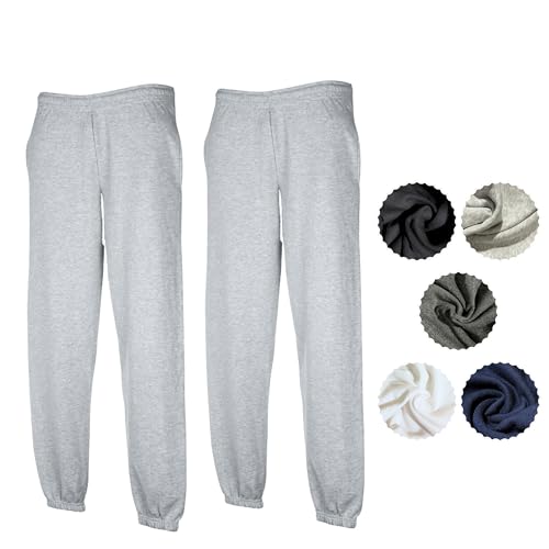 Fruit of the Loom Herren 2er Jogginghose Set Classic Elastic Leg Jog Pants M L XL XXL 3XL Verschiedene Farbsets & HLKauf-Block (2X Grau & 1x HLKauf-Block, M) von Fruit of the Loom