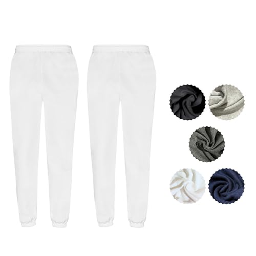 Fruit of the Loom Herren 2er Jogginghose Set Classic Elastic Leg Jog Pants M L XL XXL 3XL Verschiedene Farbsets & HLKauf-Block (2X Weiss & 1x HLKauf-Block, XXL) von Fruit of the Loom