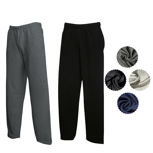 Fruit of the Loom Herren 2er Jogginghose Set Classic Offen Leg Jog Pants M L XL XXL 3XL Verschiedene Farbsets & HLKauf-Block (1x Dark Heather, 1x Schwarz & 1x HLKauf-Block, M) von Fruit of the Loom