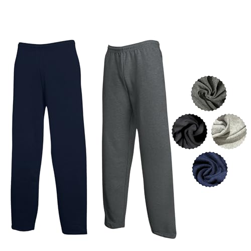Fruit of the Loom Herren 2er Jogginghose Set Classic Offen Leg Jog Pants M L XL XXL 3XL Verschiedene Farbsets & HLKauf-Block (1x Deep Navy, 1x Dark Heather & 1x HLKauf-Block, L) von Fruit of the Loom