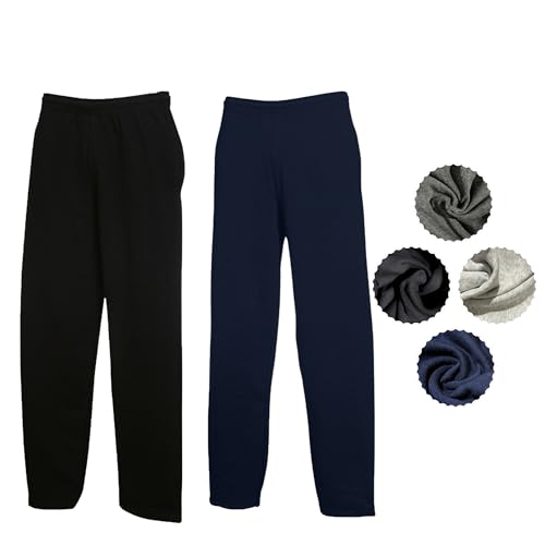Fruit of the Loom Herren 2er Jogginghose Set Classic Offen Leg Jog Pants M L XL XXL 3XL Verschiedene Farbsets & HLKauf-Block (1x Deep Navy, 1x Schwarz & 1x HLKauf-Block, M) von Fruit of the Loom