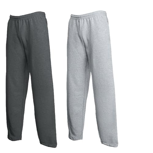 Fruit of the Loom Herren 2er Jogginghose Set Classic Offen Leg Jog Pants M L XL XXL 3XL Verschiedene Farbsets & HLKauf-Block (1x Grau, 1x Dark Heather & 1x HLKauf-Block, L) von Fruit of the Loom