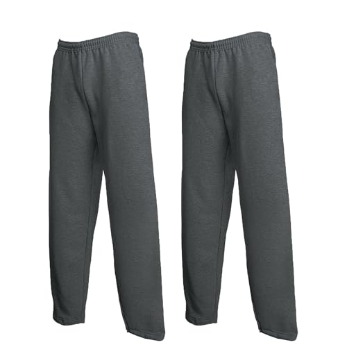Fruit of the Loom Herren 2er Jogginghose Set Classic Offen Leg Jog Pants M L XL XXL 3XL Verschiedene Farbsets & HLKauf-Block (2X Dark Heather & 1x HLKauf-Block, L) von Fruit of the Loom