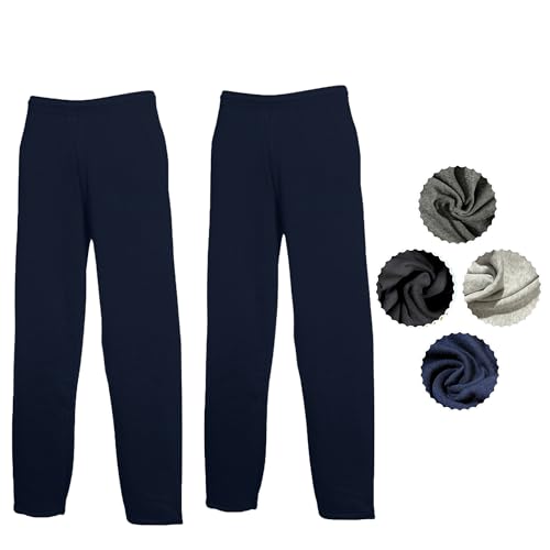 Fruit of the Loom Herren 2er Jogginghose Set Classic Offen Leg Jog Pants M L XL XXL 3XL Verschiedene Farbsets & HLKauf-Block (2X Deep Navy & 1x HLKauf-Block, M) von Fruit of the Loom