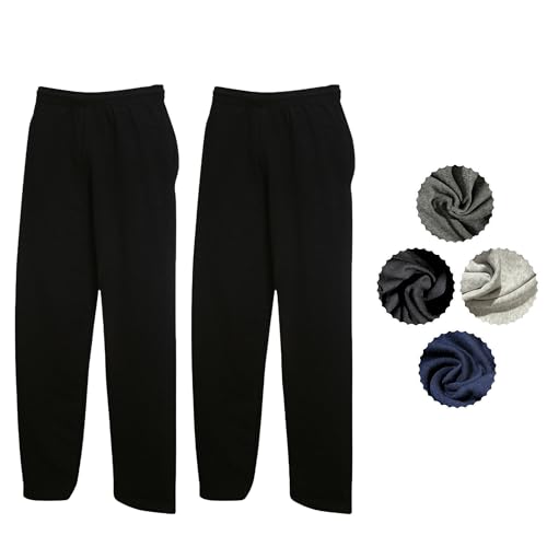 Fruit of the Loom Herren 2er Jogginghose Set Classic Offen Leg Jog Pants M L XL XXL 3XL Verschiedene Farbsets & HLKauf-Block (2X Schwarz & 1x HLKauf-Block, M) von Fruit of the Loom