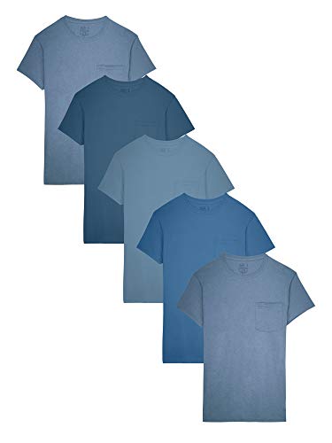 Fruit of the Loom Herren 5-Pack Tonal Blue Pocket T-Shirt Unterhemd, Verschiedene Blues (5 Stück), Mittel (5er Pack) von Fruit of the Loom