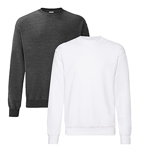 Fruit of the Loom Herren 62-202-0 Set-IN Sweatshirts 1er/2er - 1Dark Heather/1Weiss + 1 HLKauf-Notizblock - Größe: M von Fruit of the Loom