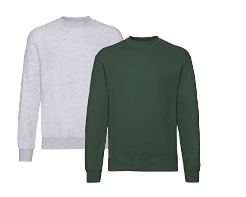 Fruit of the Loom Herren 62-202-0 Set-IN Sweatshirts 1er/2er - 1Flaschengruen/1Grau + 1 HLKauf-Notizblock - Größe: M von Fruit of the Loom