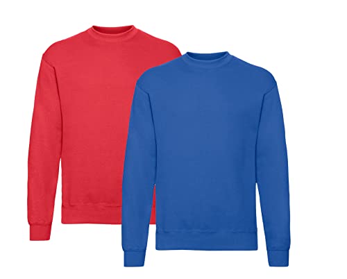 Fruit of the Loom Herren 62-202-0 Set-IN Sweatshirts 1er/2er - 1Rot/1Royal + 1 HLKauf-Notizblock - Größe: XL von Fruit of the Loom