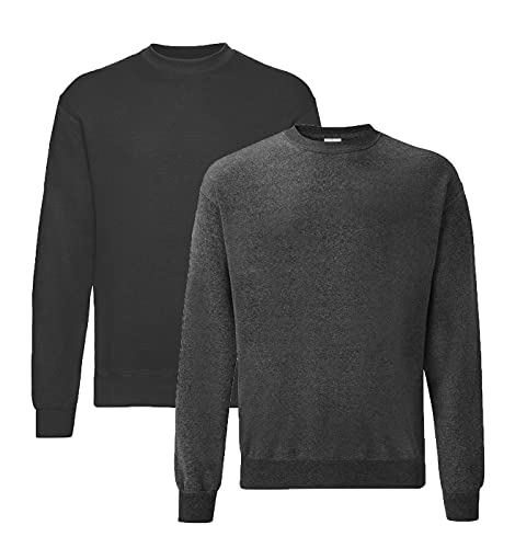 Fruit of the Loom Herren 62-202-0 Set-IN Sweatshirts 1er/2er - 1Schwarz/1Dark Heather + 1 HLKauf-Notizblock - Größe: L von Fruit of the Loom