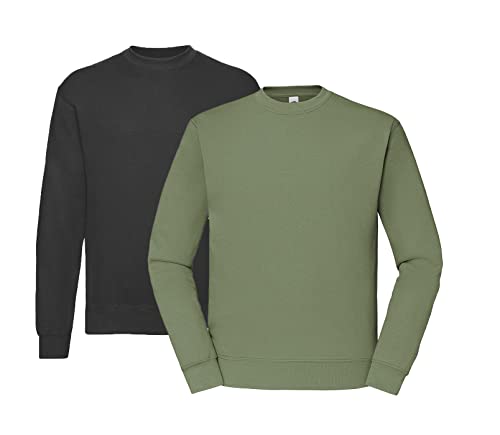 Fruit of the Loom Herren 62-202-0 Set-IN Sweatshirts 1er/2er - 1x Schwarz, 1x Olive & 1x HLKauf Block - Größe: XXL von Fruit of the Loom