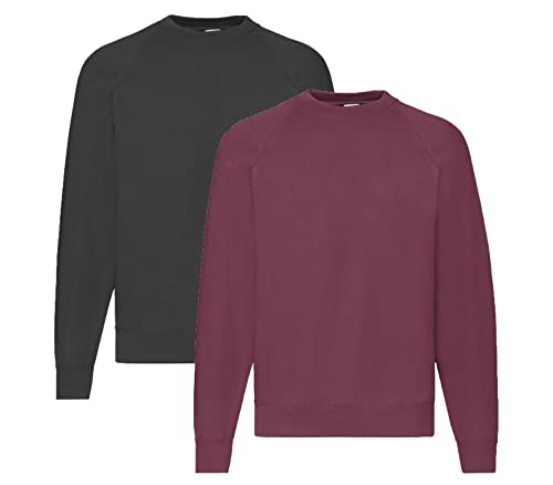 Fruit of the Loom Herren 62-216-0 Raglan-Sweatshirt. M L XL XXL 3XL 4XL auch FarbsetsL, 1x Burgund + 1x Schwarz + 1 HL-Kauf Notizblock von Fruit of the Loom