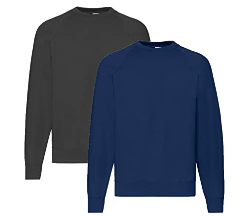 Fruit of the Loom Herren 62-216-0 Raglan-Sweatshirt. M L XL XXL 3XL 4XL auch FarbsetsM, 1x Navy + 1x Schwarz + 1 HL-Kauf Notizblock von Fruit of the Loom