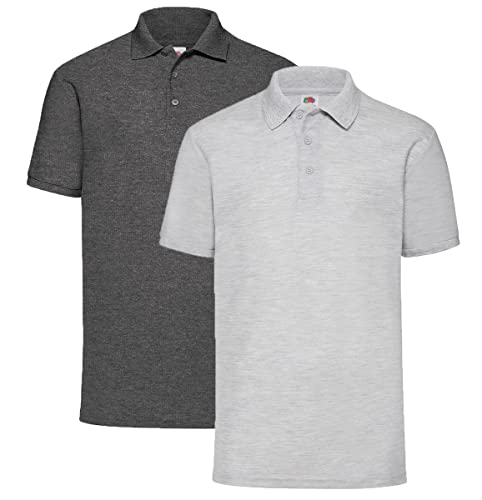 Fruit of the Loom Herren 65/35 Poloshirt, 1x Dark Heather + 1x Grau + 1HL Kauf Notizblock, XL von Fruit of the Loom