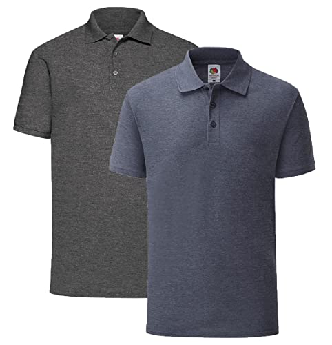 Fruit of the Loom Herren 65/35 Poloshirt, 1x Dark Heather + 1x Vintage Heather Navy + 1HL Kauf Notizblock, L von Fruit of the Loom
