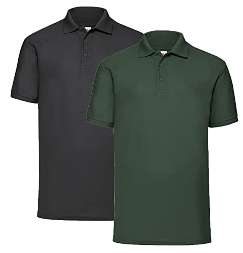 Fruit of the Loom Herren 65/35 Poloshirt, 1x Schwarz + 1x Flaschengrün + 1HL Kauf Notizblock, M von Fruit of the Loom