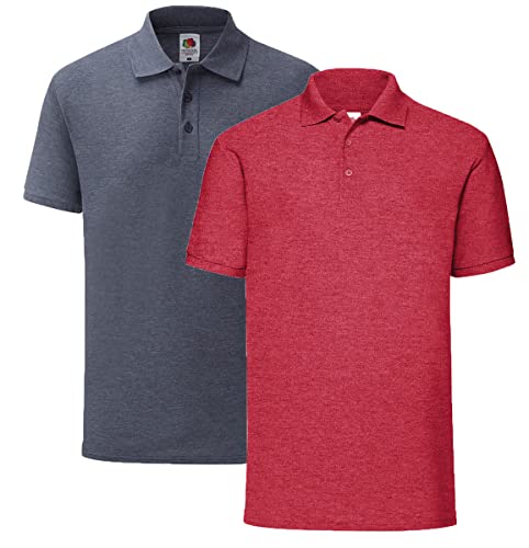 Fruit of the Loom Herren 65/35 Poloshirt, 1x Vintage Heather Red + 1x Vintage Heather Navy + 1HL Kauf Notizblock, XXL Fruit of the Loom Herren 65/35 Poloshirt, 1x Vintage Heather Red + 1x Vintage Heather Navy + 1HL Kauf Notizblock, XXL von Fruit of the Loom
