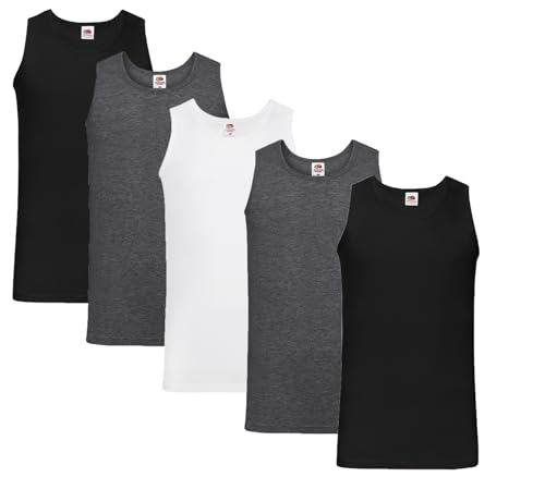 Fruit of the Loom Herren Athletic Unterhemd (5erPack), 2xSchwarz 2xDarkHeather 1xWeiss + 1 HL-Kauf Notizblock M von Fruit of the Loom