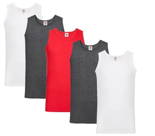 Fruit of the Loom Herren Athletic Unterhemd (5erPack), 2xWeiss 2xDarkHeather 1xRot + 1 HL-Kauf Notizblock 3XL von Fruit of the Loom