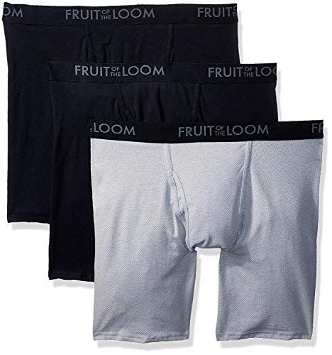 Fruit of the Loom Herren Atmungsaktive Boxershorts, Feuchtigkeitsableitende Unterwäsche, Multipacks Retroshorts, Langes Bein – Baumwollgewebe – 3er-Pack – Sortiert, Small von Fruit of the Loom