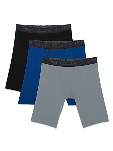 Fruit of the Loom Herren Atmungsaktive Boxershorts, feuchtigkeitsableitende, Multipacks Unterwäsche, Langes Bein – Mikro-Mesh – 3er-Pack – Sortiert, XL von Fruit of the Loom