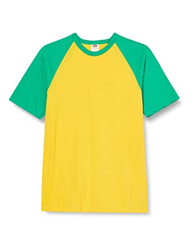 Fruit of the Loom Herren Baseball T-Shirt, Gelb (Sonnenblumengelb/Kelly Green), S von Fruit of the Loom