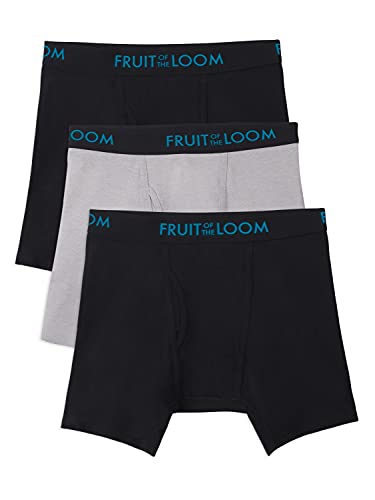 Fruit of the Loom Herren Atmungsaktive Boxershorts, feuchtigkeitsableitende Unterwäsche, Multipacks Retroshorts, Baumwoll-Mesh – Schwarz/Grau, Medium (3er Pack) von Fruit of the Loom