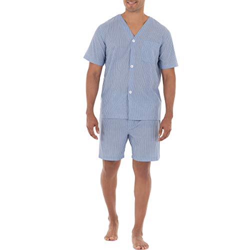 Fruit of the Loom Herren Kurzärmeliges Pyjama-Set aus Breitem Stoff Pyjamaset, blau gestreift, Large von Fruit of the Loom