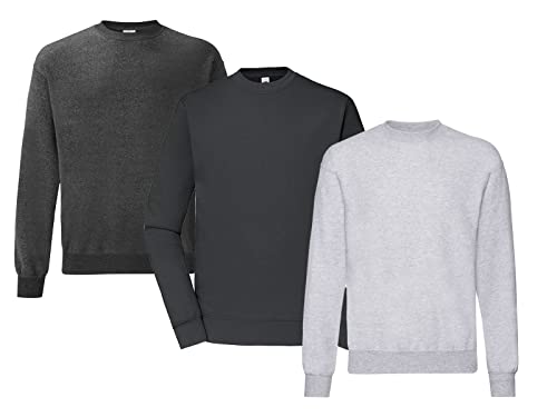 Fruit of the Loom Herren Classic Set In Sweat, 3 Pack Sweatshirt, 1x Graphit + 1x Grau + 1x Dark Heather + 1 HL Kauf Notizblock, L (3er Pack) von Fruit of the Loom