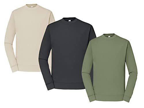 Fruit of the Loom Herren Classic Set In Sweat, 3 Pack Sweatshirt, 1x Graphit + 1x Olive + 1x Natural + 1 HL Kauf Notizblock, L (3er Pack) von Fruit of the Loom