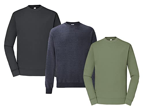 Fruit of the Loom Herren Classic Set In Sweat, 3 Pack Sweatshirt, 1x Graphit + 1x Vintage Navy + 1x Olive + 1 HL Kauf Notizblock, L (3er Pack) von Fruit of the Loom