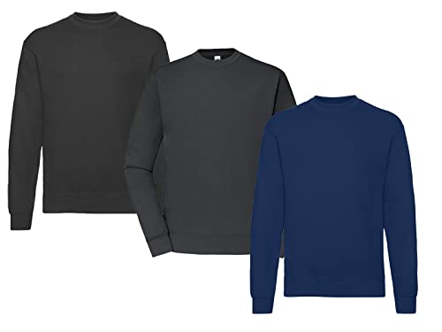 Fruit of the Loom Herren Classic Set In Sweat, 3 Pack Sweatshirt, 1x Schwarz + 1x Graphit + 1x Navy + 1 HL Kauf Notizblock, L (3er Pack) von Fruit of the Loom
