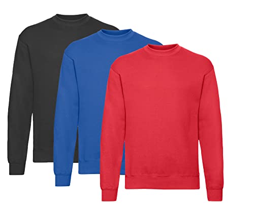 Fruit of the Loom Herren Classic Set In Sweat, 3 Pack Sweatshirt, 1x Schwarz + 1x Rot + 1x Royal + 1 HL Kauf Notizblock, XL (3er Pack) von Fruit of the Loom