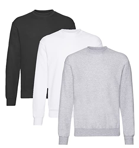 Fruit of the Loom Herren Classic Set In Sweat, 3 Pack Sweatshirt, 1x Schwarz + 1x Weiss + 1x Grau + 1 HL Kauf Notizblock, 3XL (3er Pack) von Fruit of the Loom