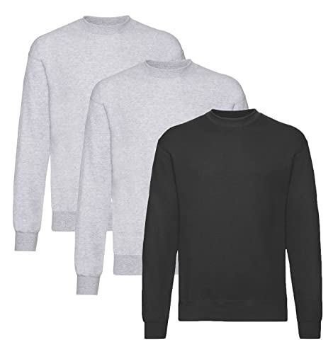 Fruit of the Loom Herren Classic Set In Sweat, 3 Pack Sweatshirt, 2X Grau + 1x Schwarz + 1 HL Kauf Notizblock, 5XL (3er Pack) von Fruit of the Loom