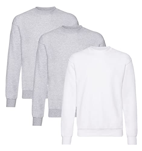 Fruit of the Loom Herren Classic Set In Sweat, 3 Pack Sweatshirt, 2X Grau + 1x Weiss + 1 HL Kauf Notizblock, 3XL (3er Pack) von Fruit of the Loom