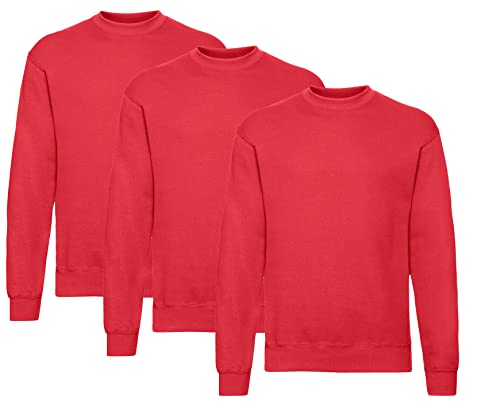 Fruit of the Loom Herren Classic Set In Sweat, 3 Pack Sweatshirt, 3X Rot + 1 HL Kauf Notizblock, L (3er Pack) von Fruit of the Loom