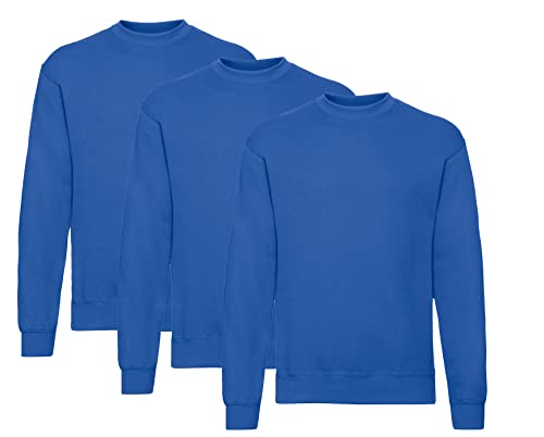 Fruit of the Loom Herren Classic Set In Sweat, 3 Pack Sweatshirt, 3X Royal + 1 HL Kauf Notizblock, L (3er Pack) von Fruit of the Loom