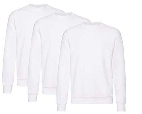 Fruit of the Loom Herren Classic Set In Sweat, 3 Pack Sweatshirt, 3X Weiss + 1 HL Kauf Notizblock, XXL (3er Pack) von Fruit of the Loom